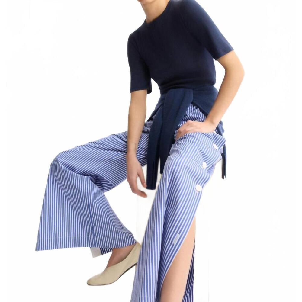 NEW ARLO MOTT baxter side button pants in blue stripe - Picture 1 of 2